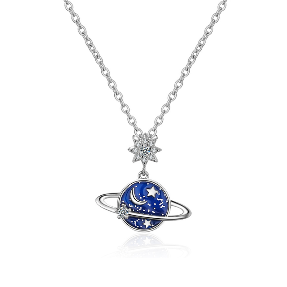 925 Silver Enchanted Cosmos Necklace with Zirconia & Enamel Drip Design.