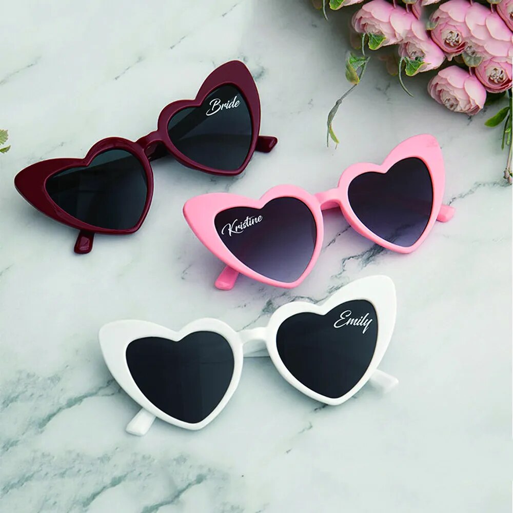 Personalised Heart Sunglasses: Babe & Bride, Bachelorette, Bridesmaid Proposal & Bridal Decor.