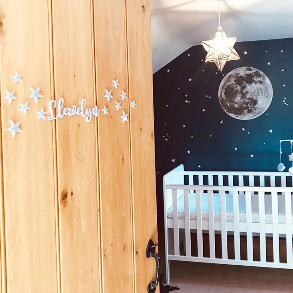 Personalised Acrylic Door Sign: With Stars/Hearts, Nursery, Children's Bedroom, Baby Name Toy Box.