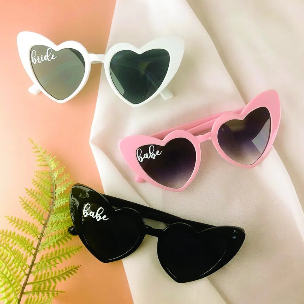Personalised Heart Sunglasses: Babe & Bride, Bachelorette, Bridesmaid Proposal & Bridal Decor.