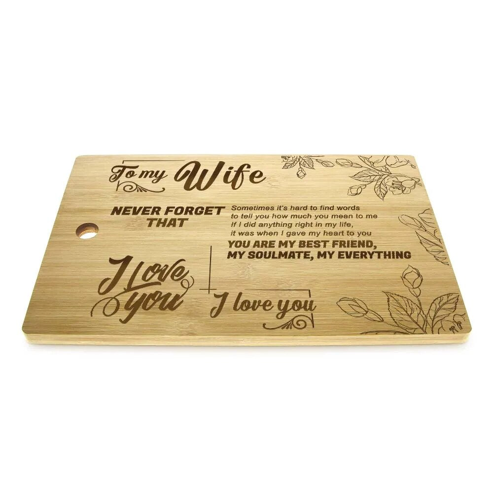 Personalized Bamboo Cutting Board: "To My Life" Love Quote, Custom Text, Housewarming & Chef Gift.