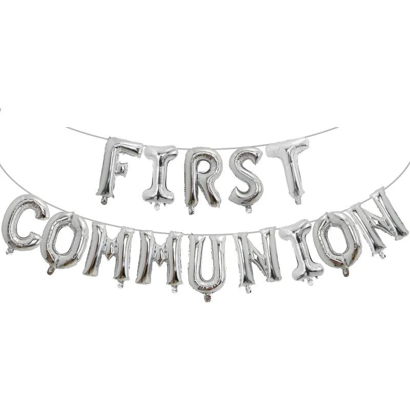 1set Gold Communion Balloons: Bunting Banner for Christening Decor & Photo Props.