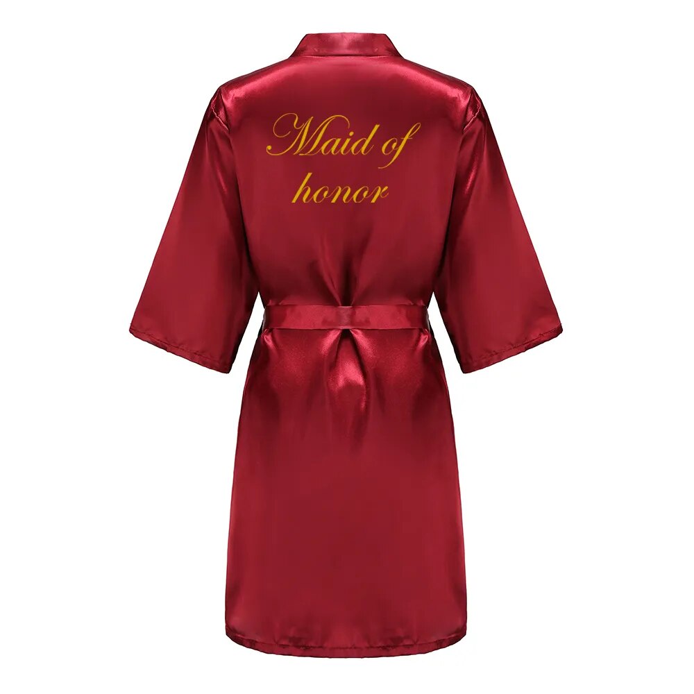Burgundy Satin Kimono Bathrobe: Wedding Edition for Mother, Sister, Bride, & Bridesmaids.