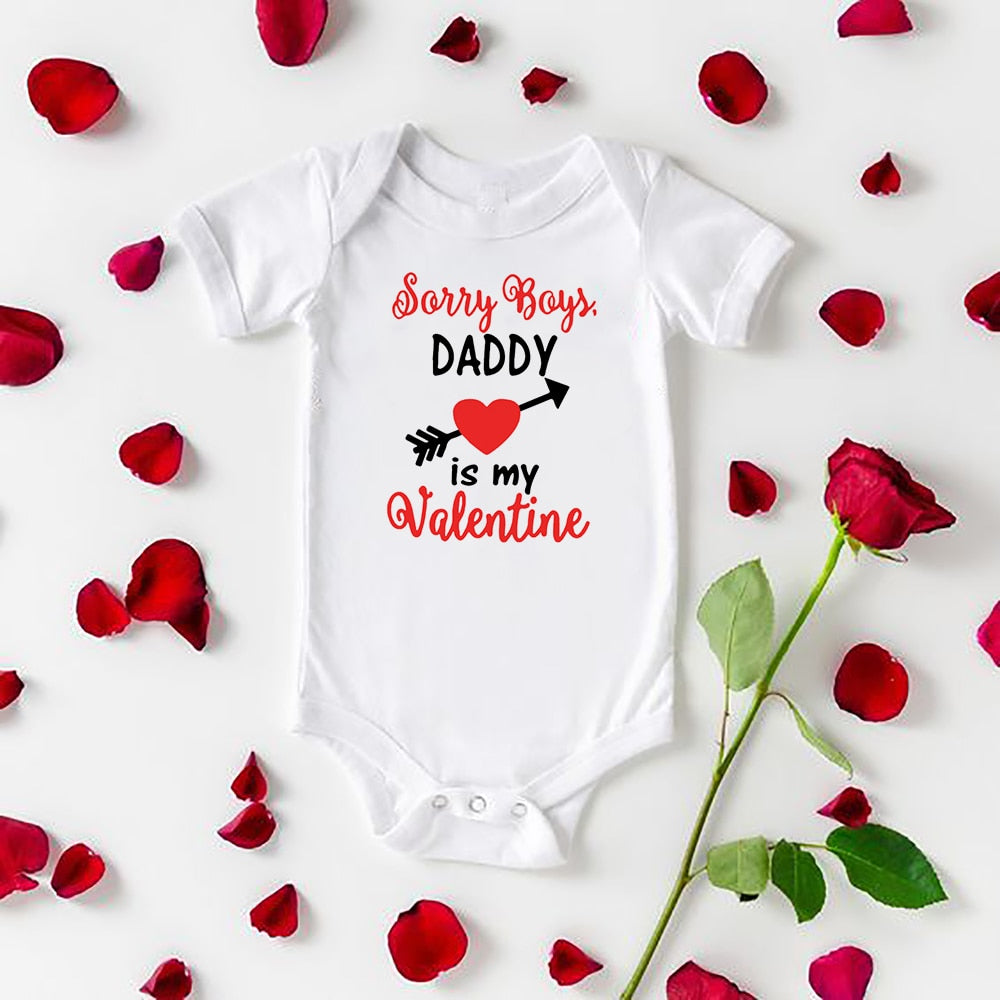 Papa, Mama's My Valentine Baby Romper - Newborn Girl Short Sleeve
