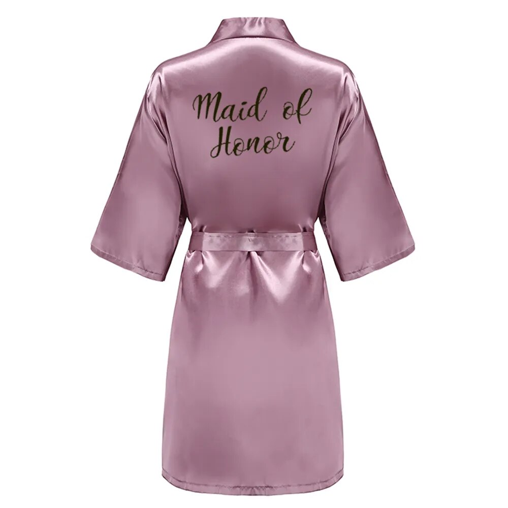 Satin-Silk Bride Bathrobe: Bridal Party, Sister Team, Mother & Bridesmaid Short Wedding Robes.