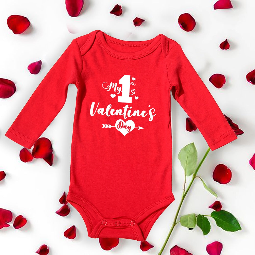 First Valentine's Baby Bodysuit - Red, Long Sleeve, Gender Neutral, Gift.