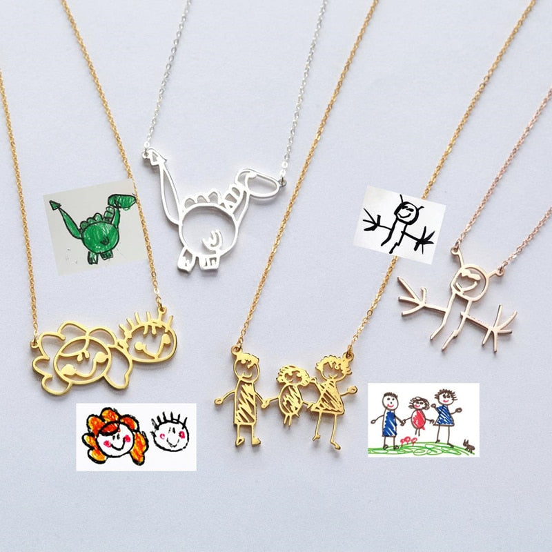 Custom Children Drawing Necklace - Personalized Baby Painting Choker, Best Gift for Mom