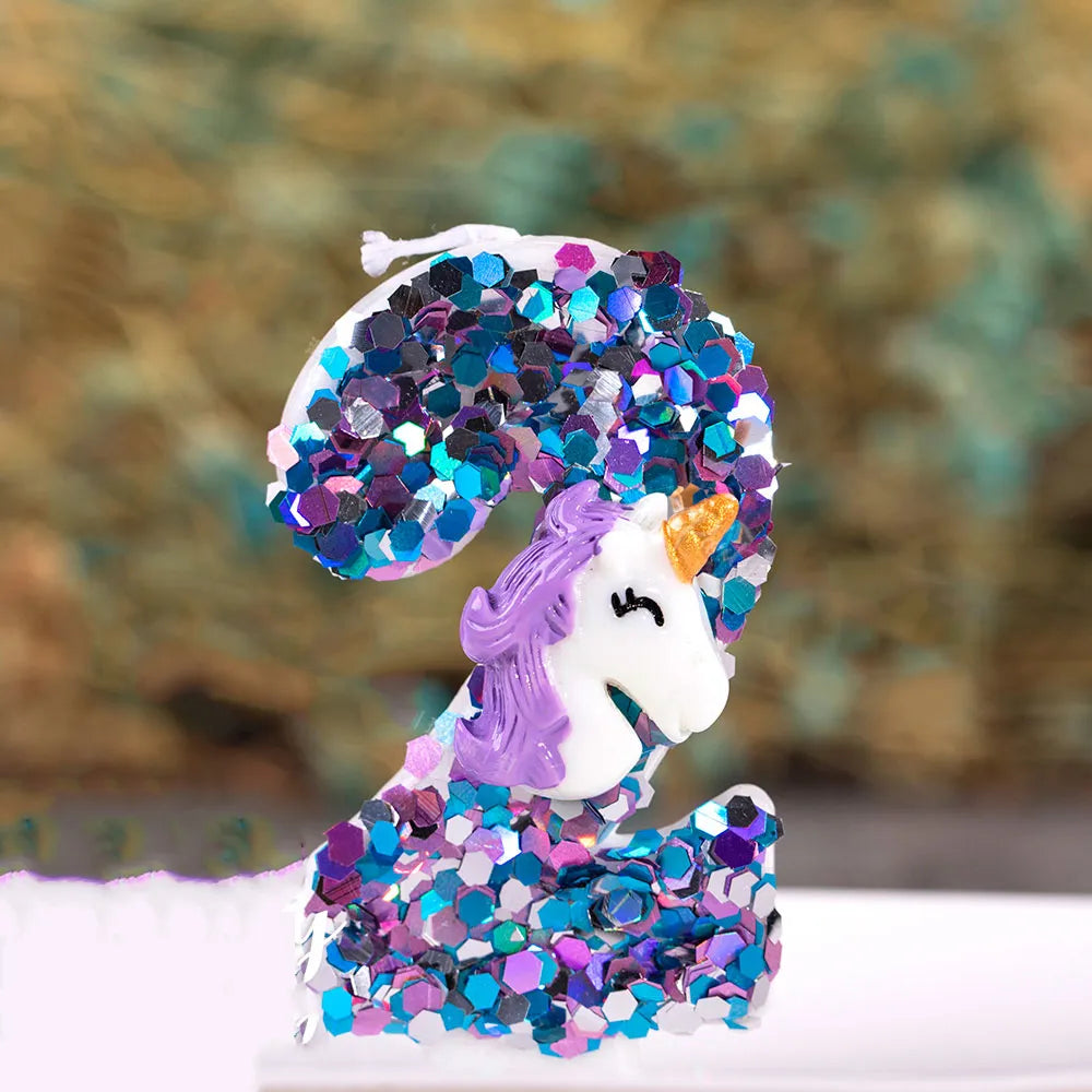"Unicorn Rainbow Candle" - Purple Rhinestone Baby Birthday & Wedding Topper.