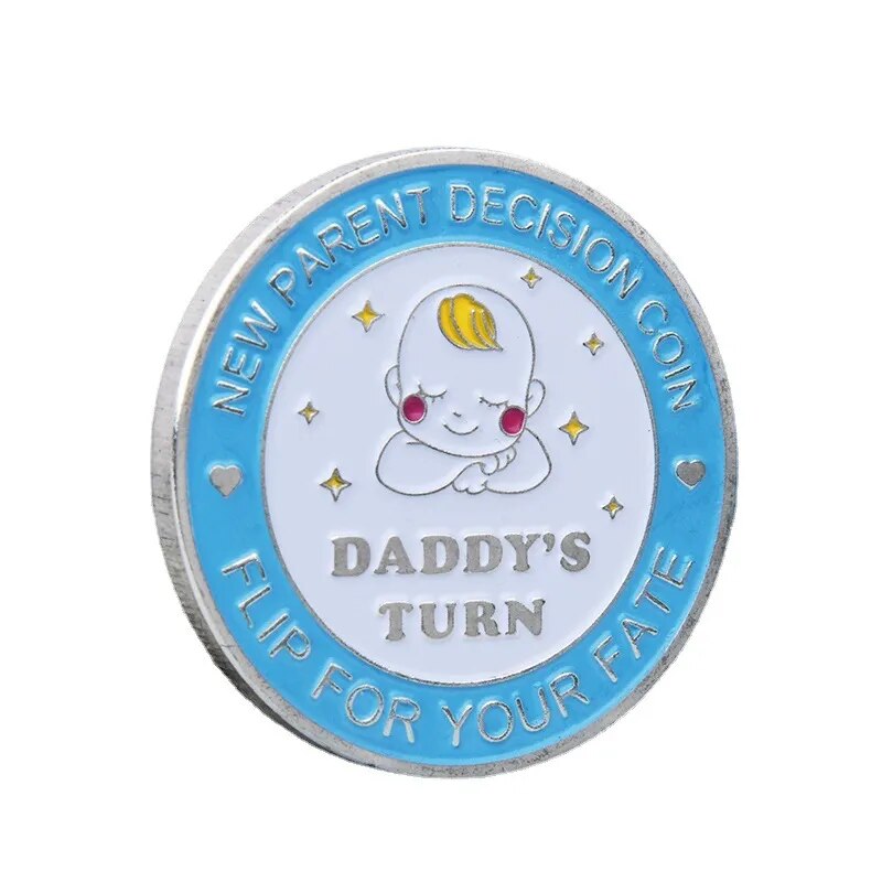 Parent Decision Coin: MUMMY or DADDY Flip, Colorful Badge Metal, Baby Shower Gift.