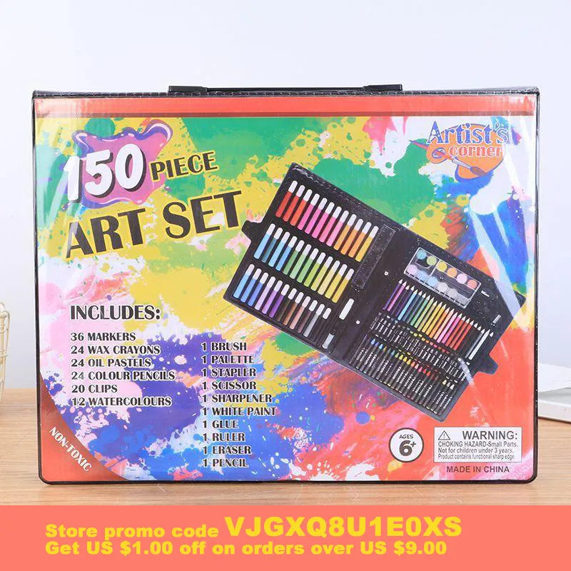 150 Pcs Kids Art Set - Children's Drawing Tools with Water Color, Crayon, Oil Pastel