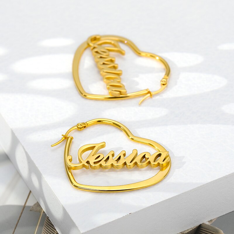 Personalized Romantic Heart Hoop Name Earrings - Custom Jewelry Gift