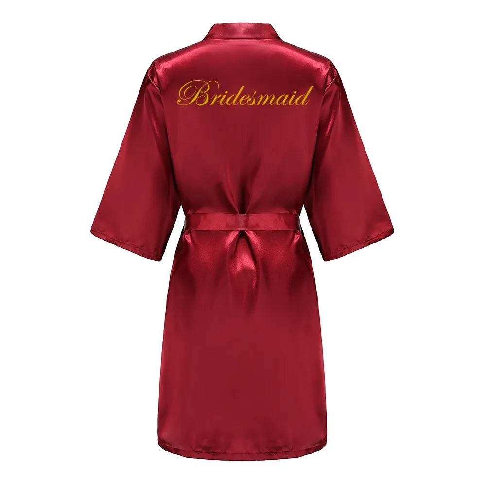 Burgundy Satin Kimono Bathrobe: Wedding Edition for Mother, Sister, Bride, & Bridesmaids.