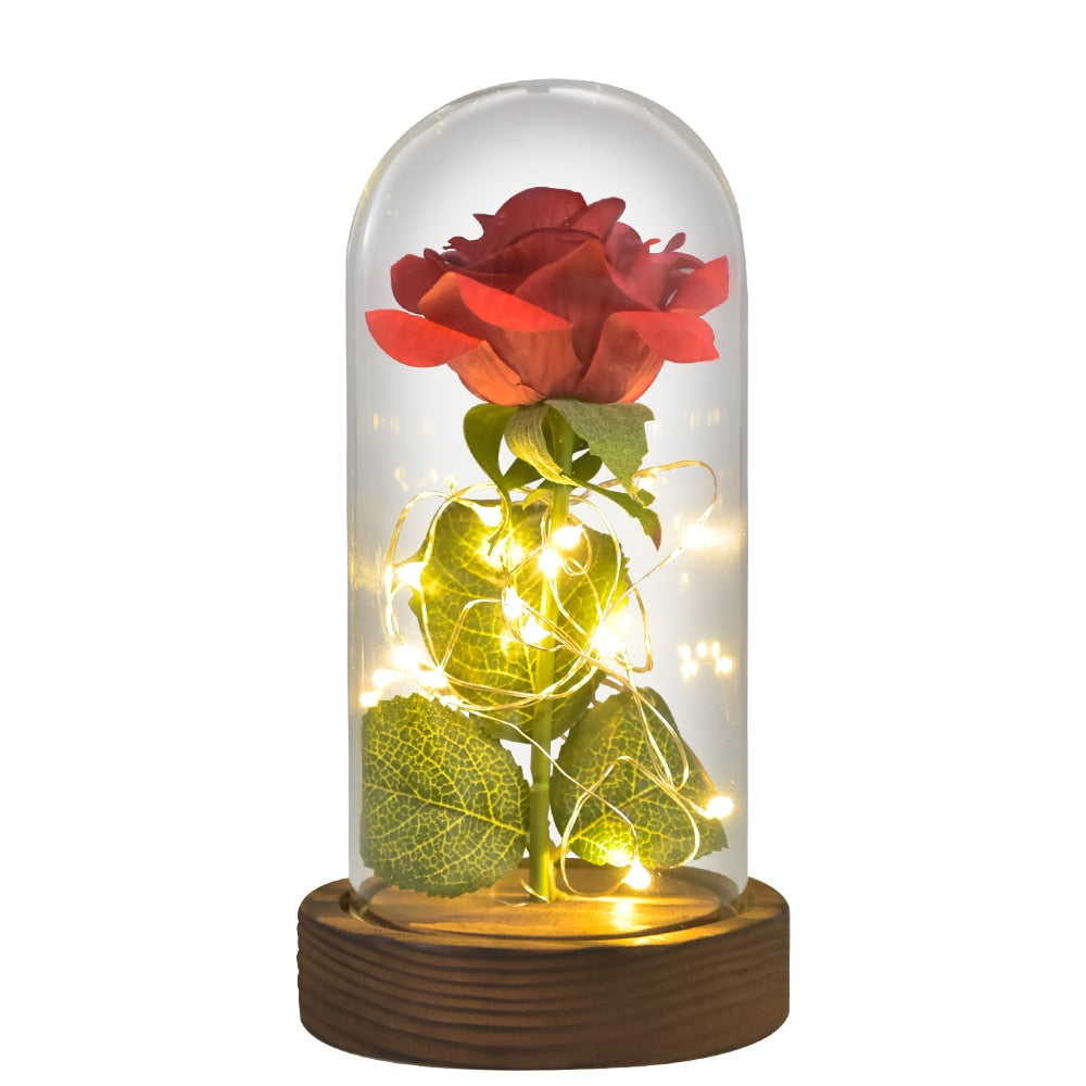 Beauty and The Beast Preserved Roses In Glass Galaxy Rose LED Light Artificial Flower
