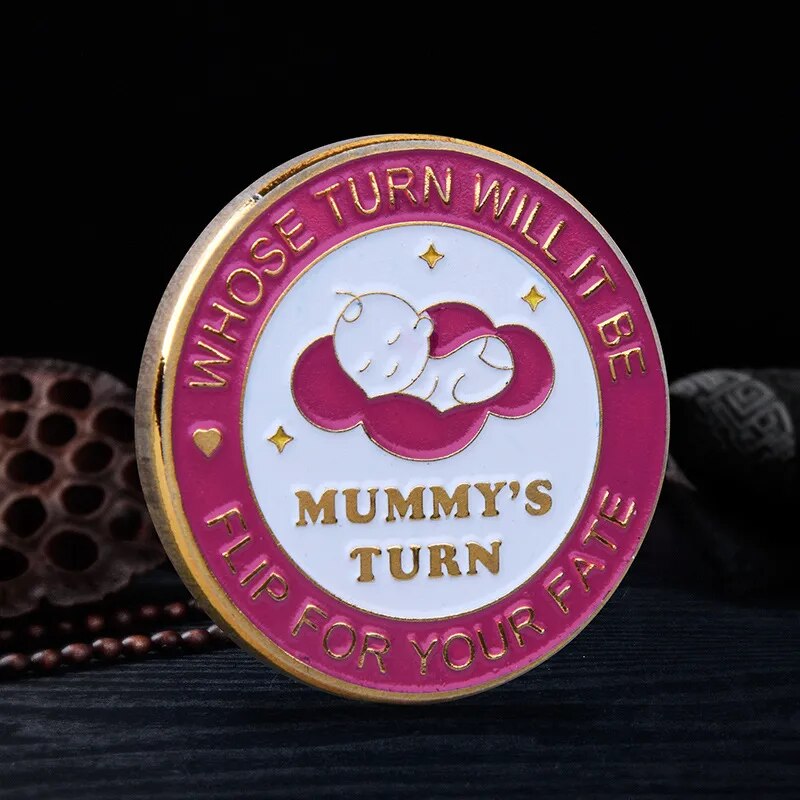 Parent Decision Coin: MUMMY or DADDY Flip, Colorful Badge Metal, Baby Shower Gift.