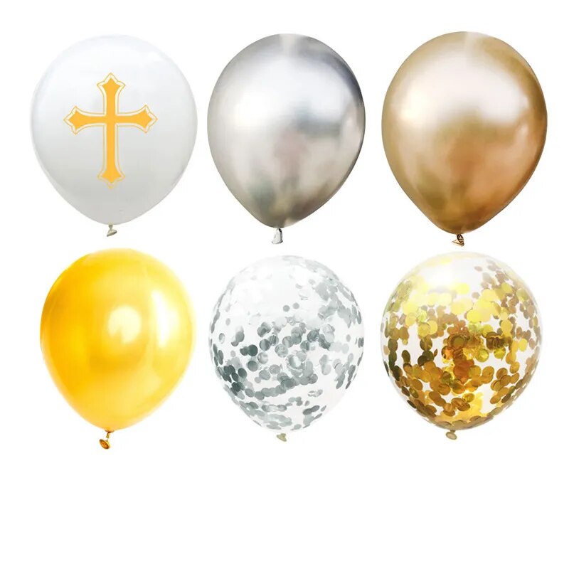 18/30pcs Bless Cross Balloons: Easter, Gold Confetti, for Christian Holiday & Celebration Decor.