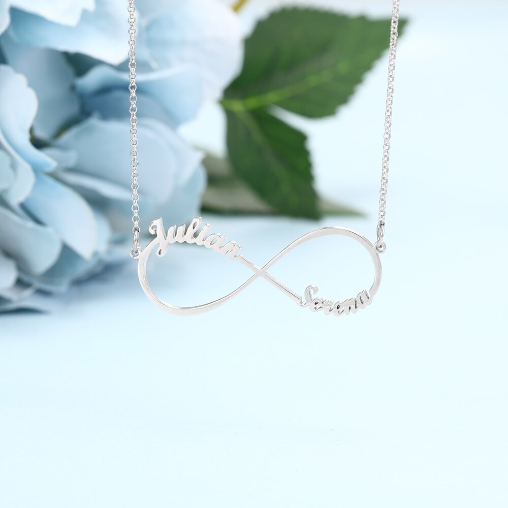 Personalized Infinity Necklace with 2 Names - Custom Nameplate