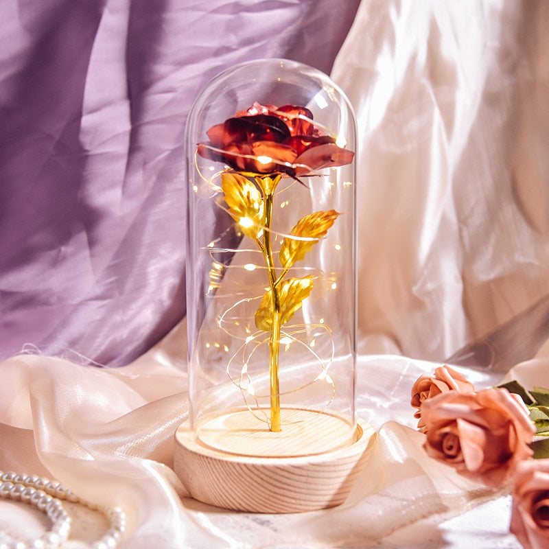 Beauty & The Beast LED Galaxy Rose - Preserved in Glass, Artificial Flower.