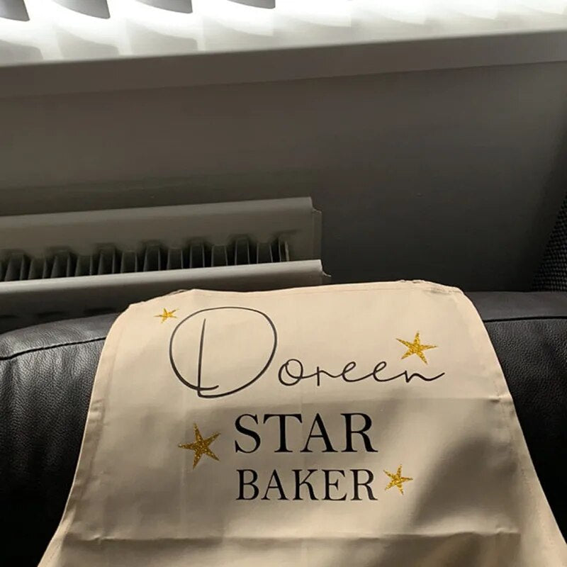 Custom Star Baker Apron - Personalized Name, Glitter Stars- Fun Baking Apron