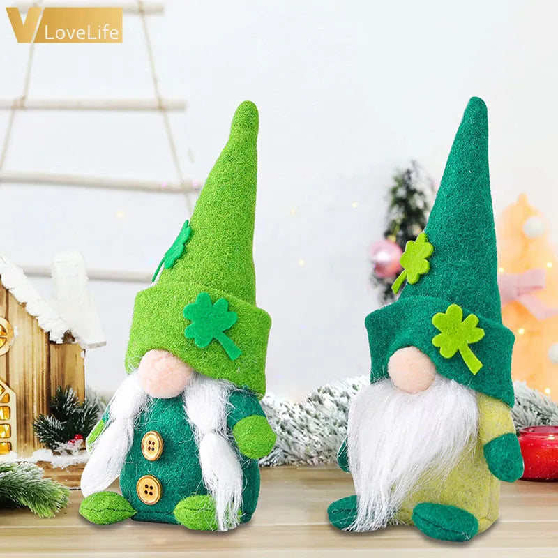 St. Patrick's Gnome Plush Doll: Faceless Clover Design, Irish Party Decor