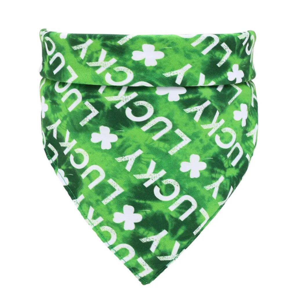 Green Clover Dog Bandana: St. Patrick's Day, Washable Cotton, Pet Saliva Accessory.