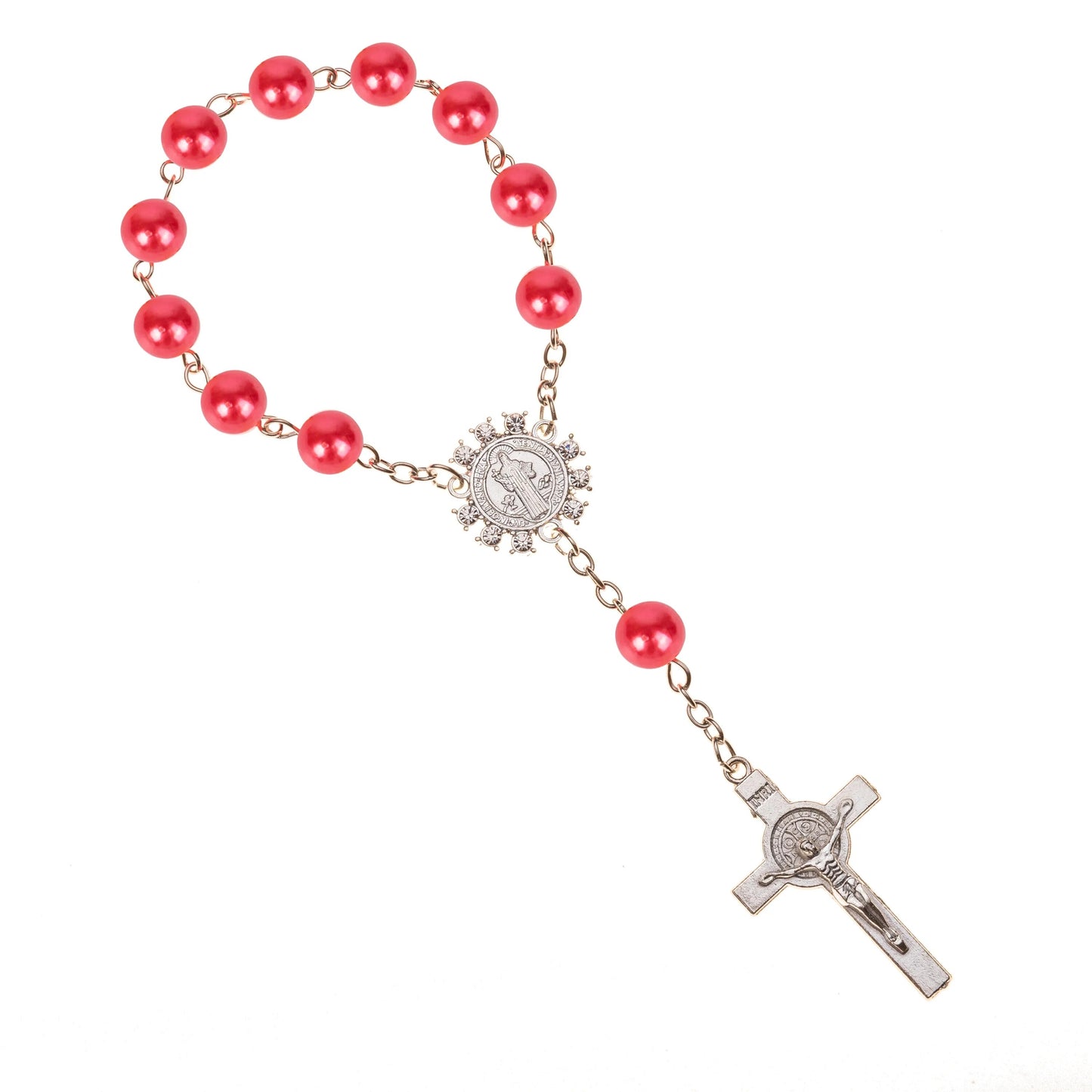 Imitation Pearl Catholic Rosary: Silver Wings Crucifix, Communion Pendant & Cross Bracelet Gift.