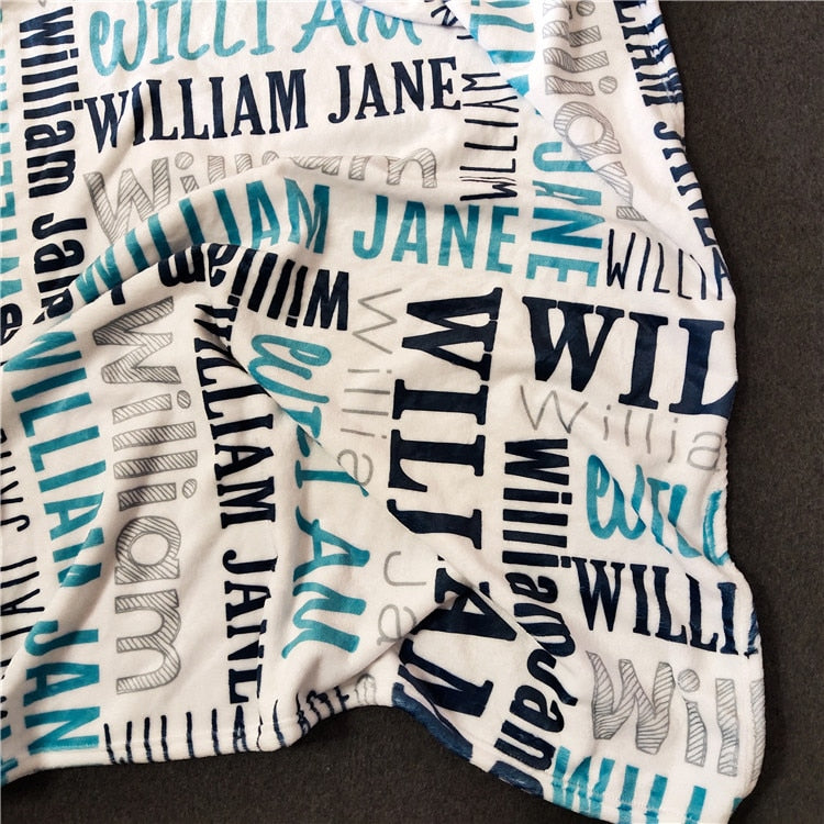 Personalized Baby Boy Name Blanket - Newborn Swaddle Wrap & Birthday Gift