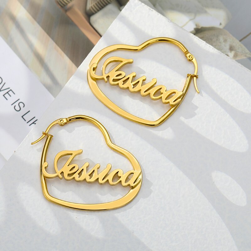 Personalized Romantic Heart Hoop Name Earrings - Custom Jewelry Gift