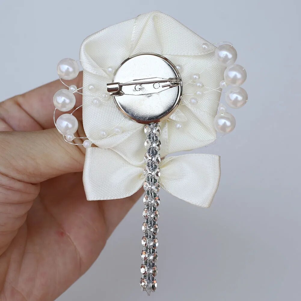 European Wedding Boutonniere: Groom & Groomsmen Lapel Pin with Silk Ribbon Flower