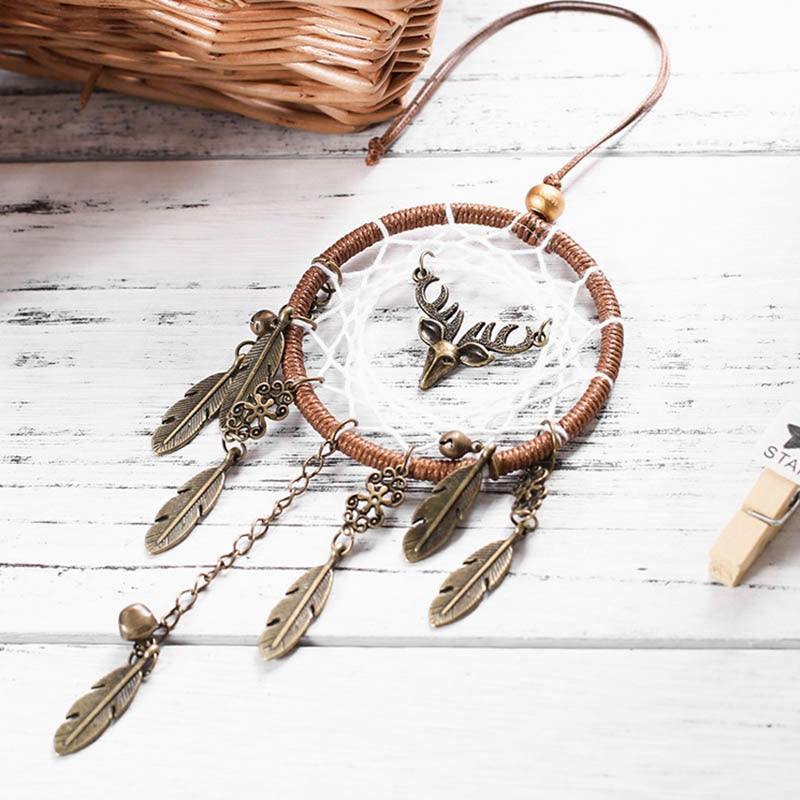 Car pendant retro alloy feather handmade metal trumpet 7cm dream catcher pendant gift students gift a deer safe for friends