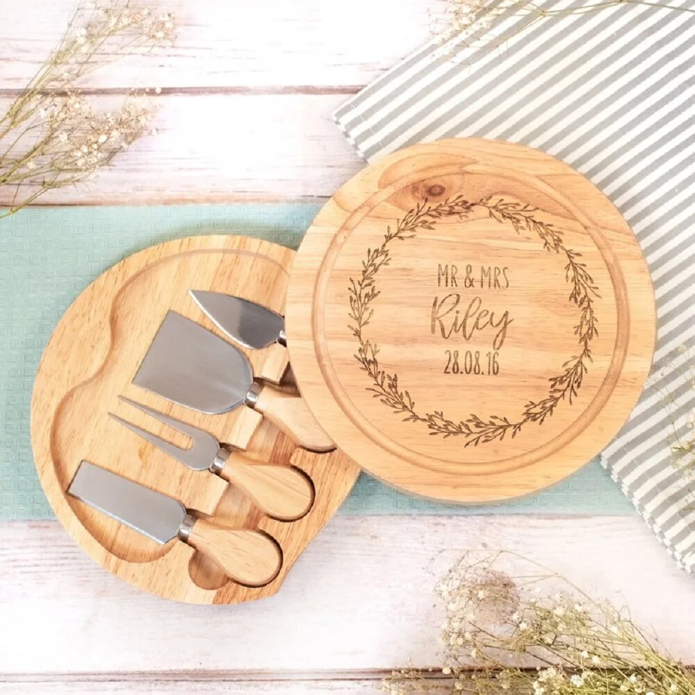 Custom Wood Cheese Board Set: Personalized Wedding & Engagement Gift Cutting Board.