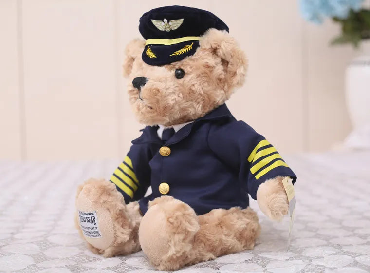 Cartoon Airplane Captain Teddy Bear - Plush Doll, Creative Stuffed Toy