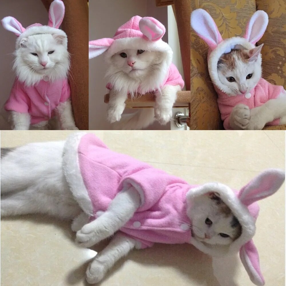 Hooded Easter Bunny Pet Costume: Warm Fleece Dog & Cat Outfit