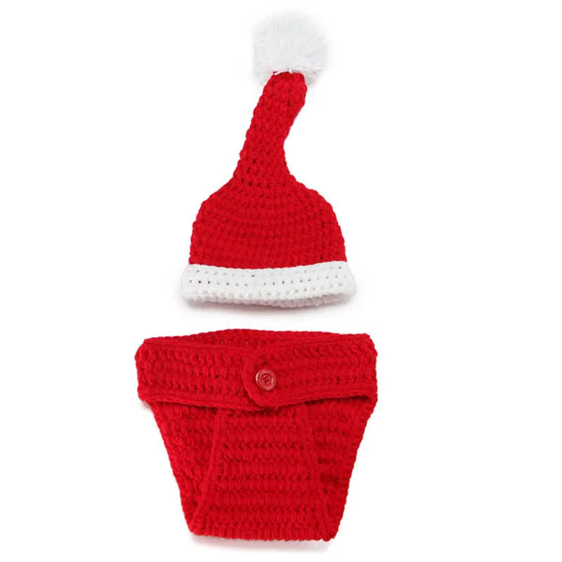 Newborn Christmas Set: Handmade Knit Hat & Shorts, Baby Photography Crochet Props.