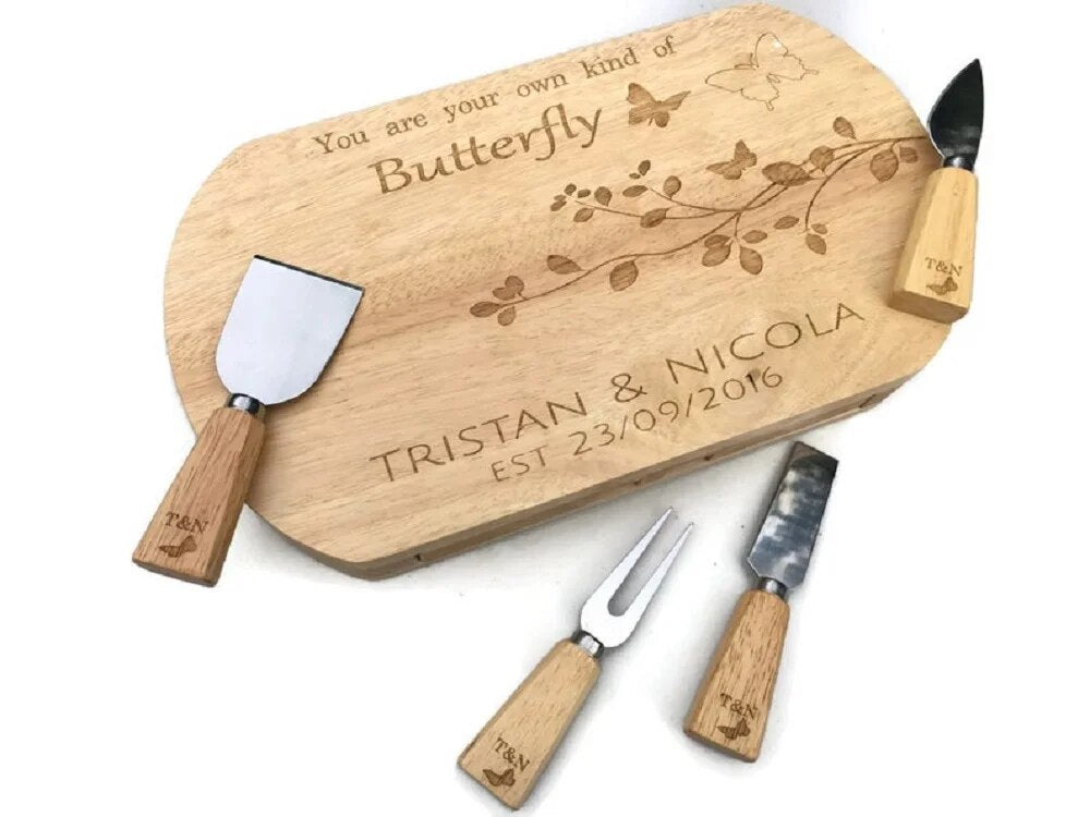 Personalised Cheese & Chopping Board: Wooden Serving Platter for Couples