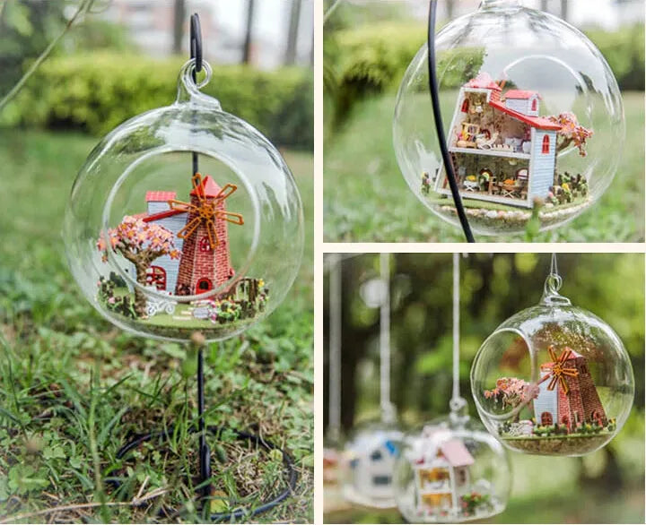 DIY Mini Dollhouse Kit: Glass Ball Model, Handmade Wooden Toy, Christmas Gift.