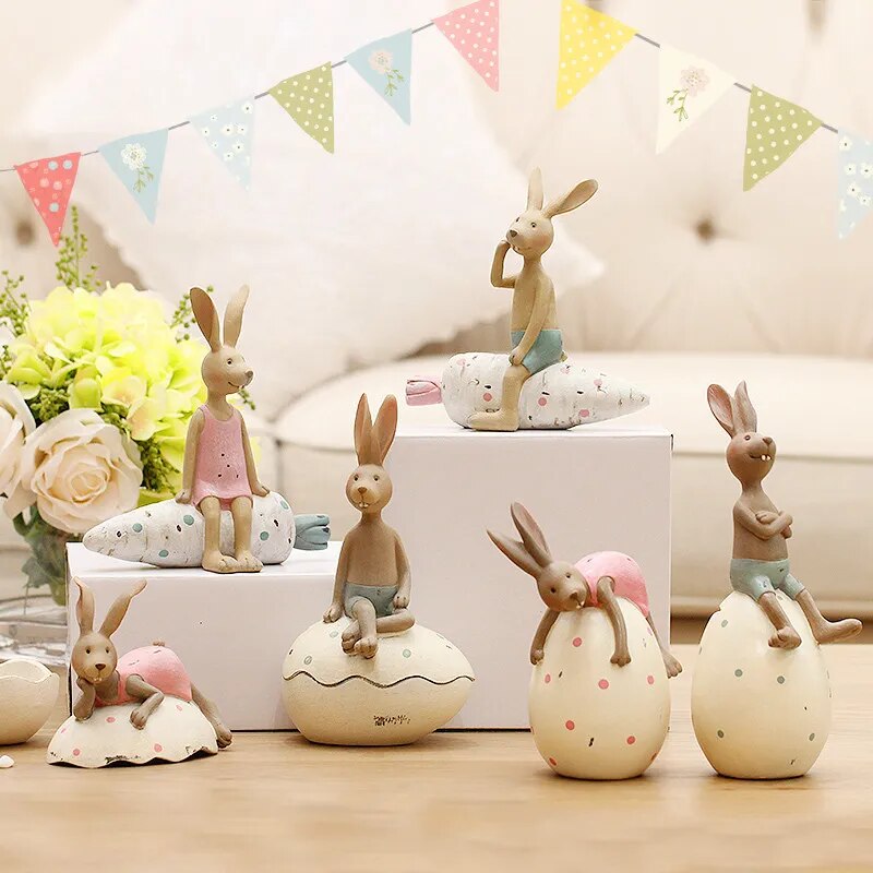 Resin Easter Rabbits: Rural American Style Home Ornaments for Window Display & Gift.