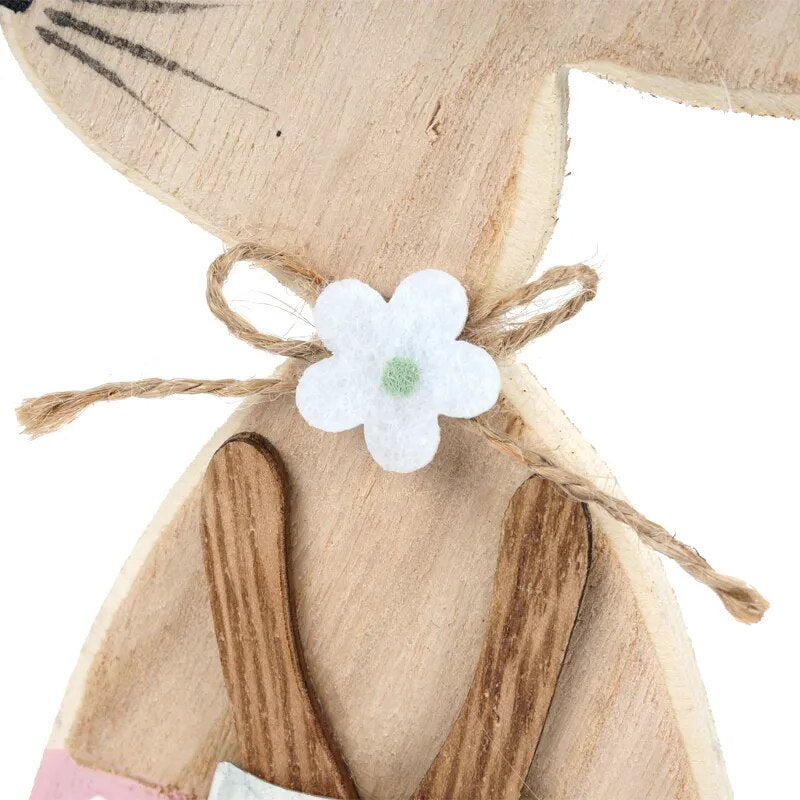 ooden Easter Rabbit Decor: 3 Styles with Ribbon & Egg Stand Zakka Ornament.