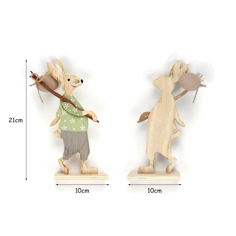 ooden Easter Rabbit Decor: 3 Styles with Ribbon & Egg Stand Zakka Ornament.