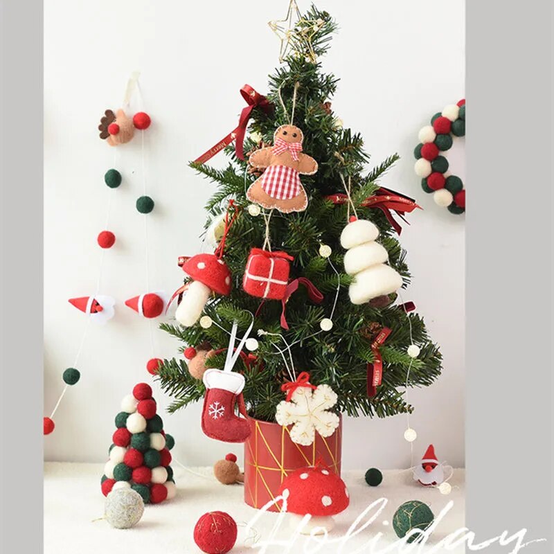 Wool Felt Ornament: Cane, Star, Socks for Christmas Tree Xmas Hanging Pendant Gifts.