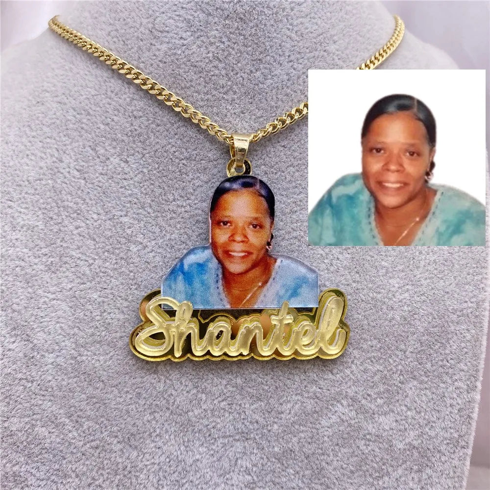 Custom Acrylic Necklace: Name & Picture for Kids, Memory Jewelry