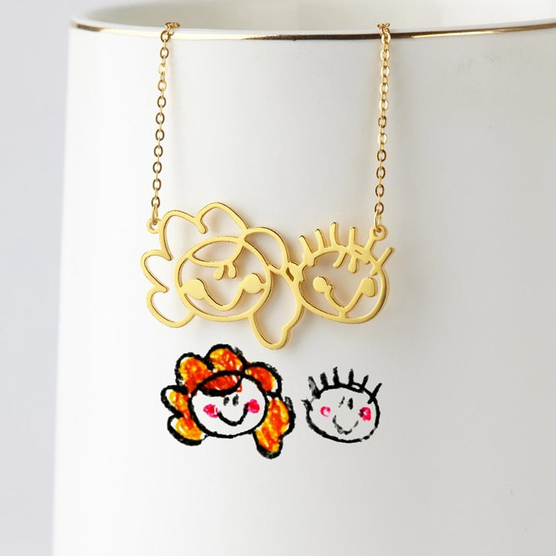 Personalized Cute Baby Painting Necklace Custom Children Drawing Choker Necklaces Best Gifts For Mom Sisters Family Members Jewelry