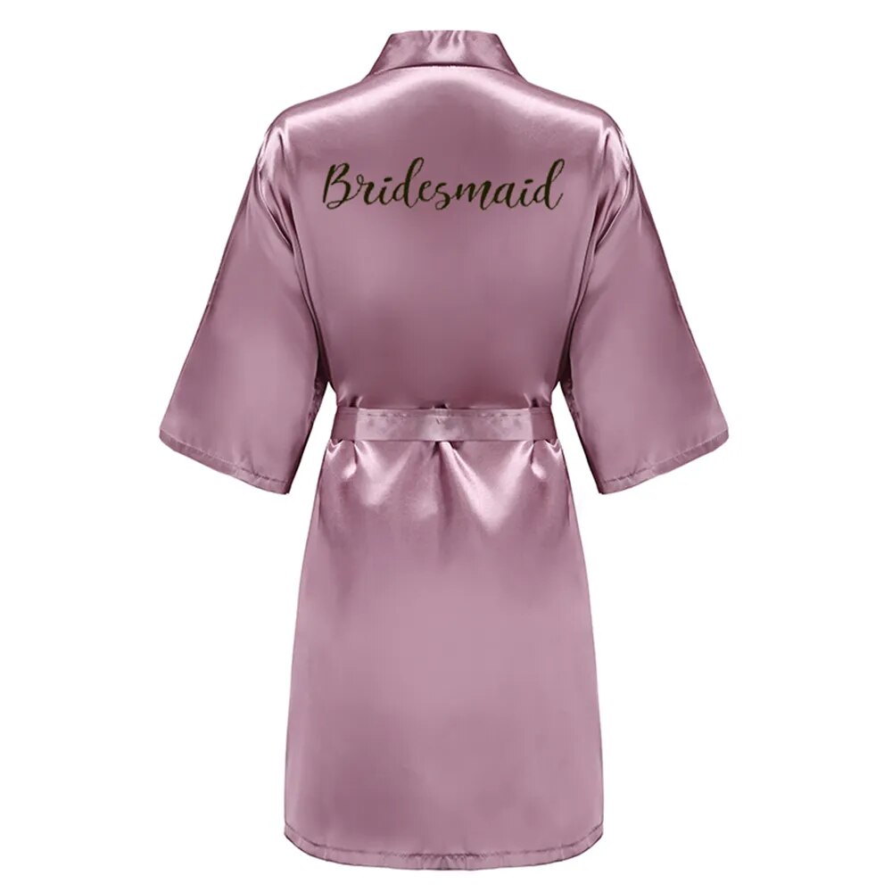 Satin-Silk Bride Bathrobe: Bridal Party, Sister Team, Mother & Bridesmaid Short Wedding Robes.