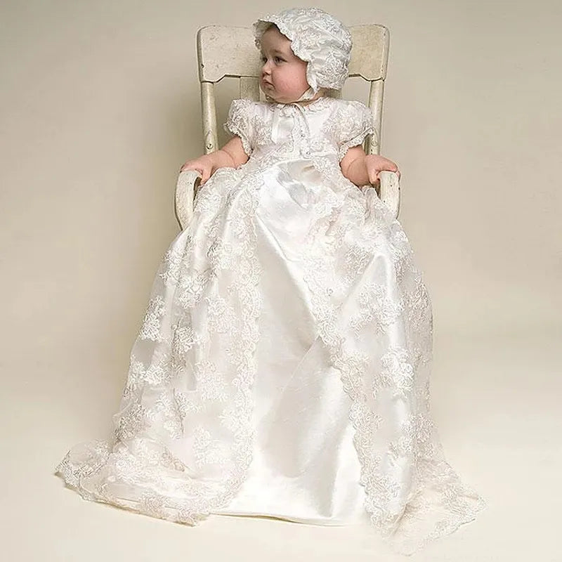 Vintage Baby Girl Dress: Baptism, Wedding, Christening, Lace Heirloom Gown Set.