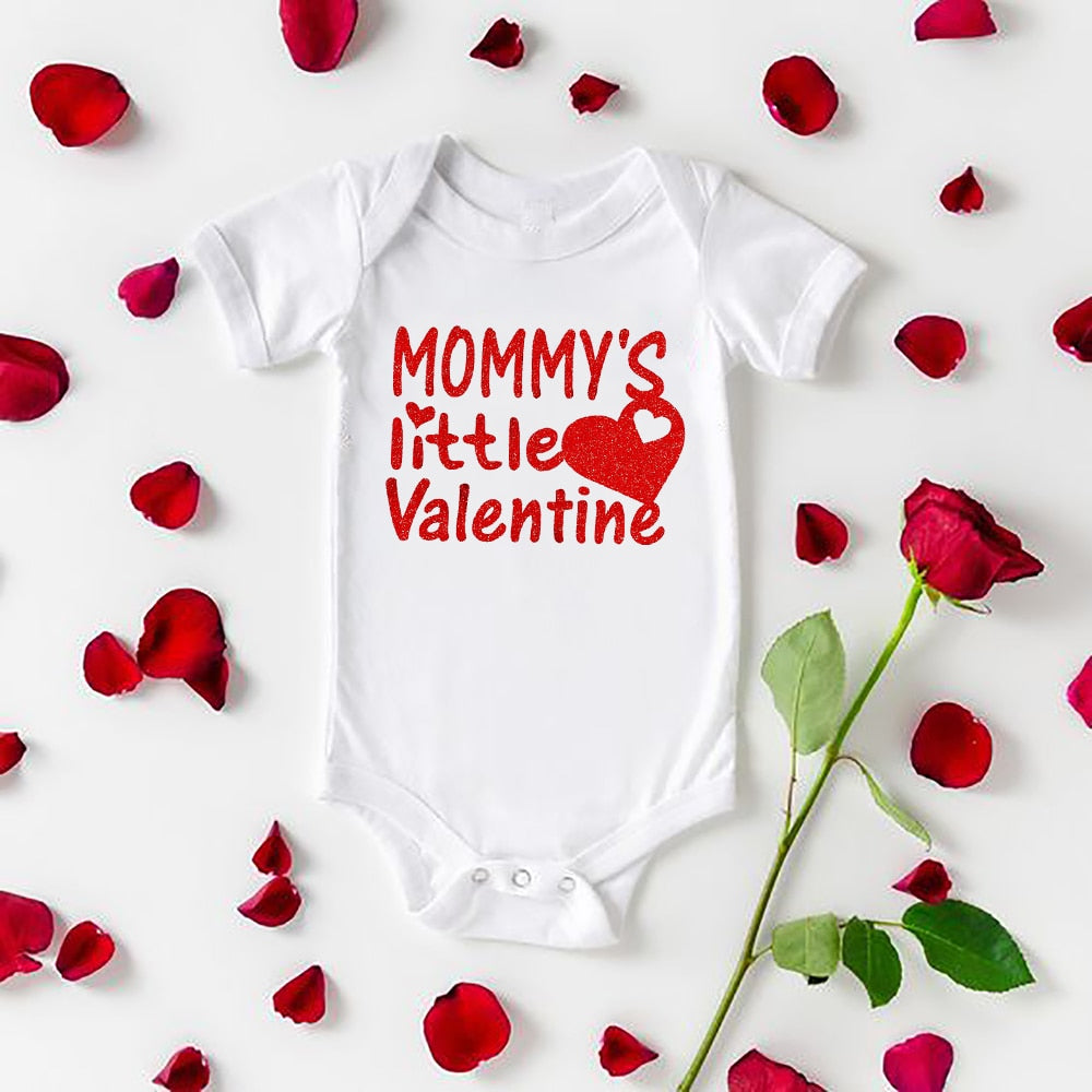 Papa, Mama's My Valentine Baby Romper - Newborn Girl Short Sleeve