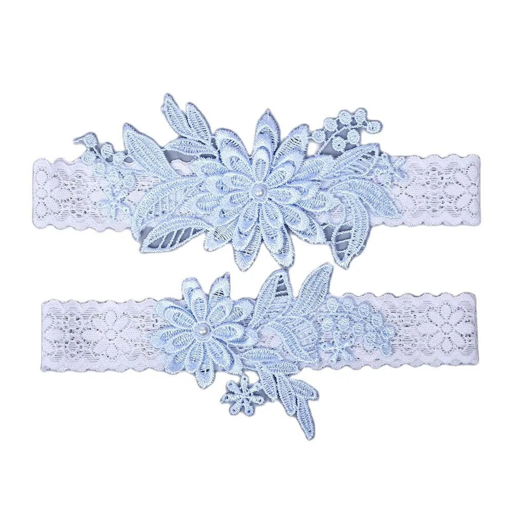 Daisy Lace Wedding Garter Set - Hand-Sewn Pearls for Bride, Keepsake