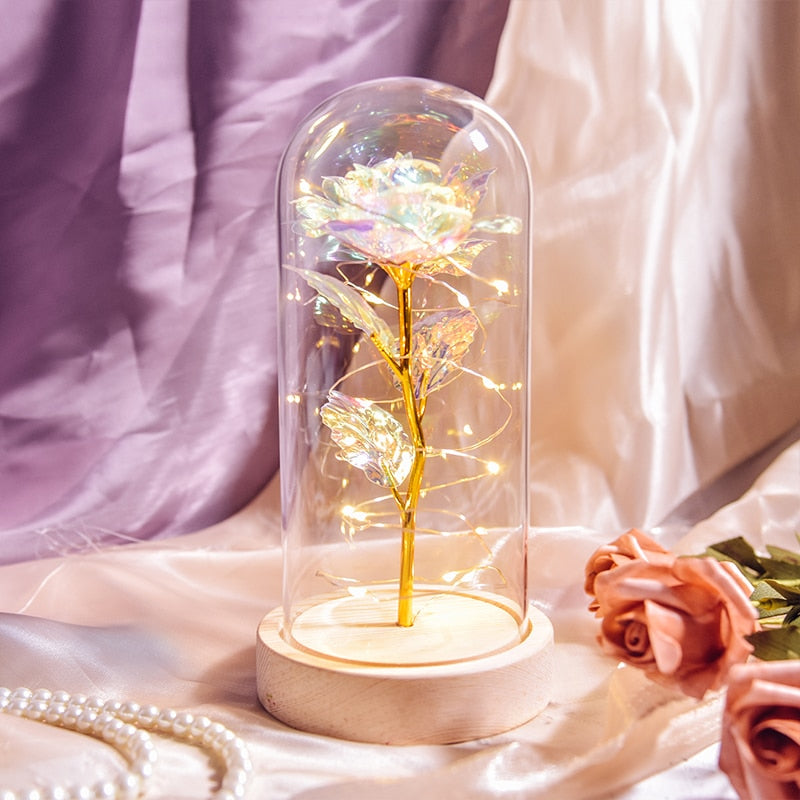 Beauty and The Beast Preserved Roses In Glass Galaxy Rose LED Light Artificial Flower