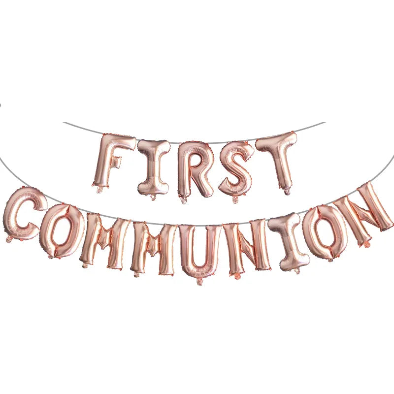 1set Gold Communion Balloons: Bunting Banner for Christening Decor & Photo Props.