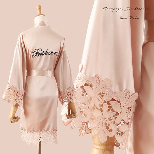 Lace Summer Robe - Bride & Bridesmaid Embroidered Kimono, Night Dress