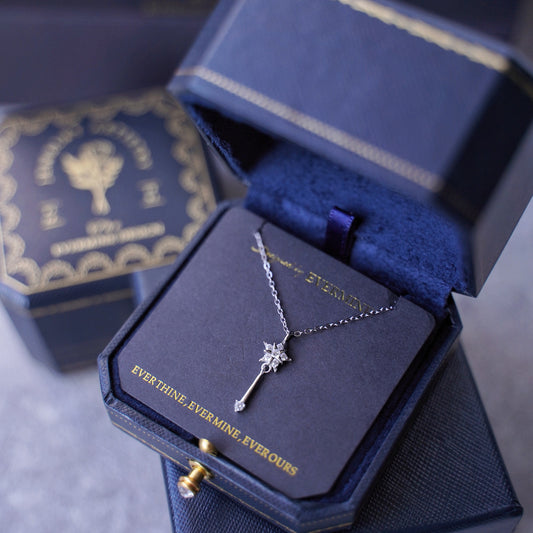925 Silver Star Wand Necklace with Zirconia - Anime-Inspired Sparkling Design.