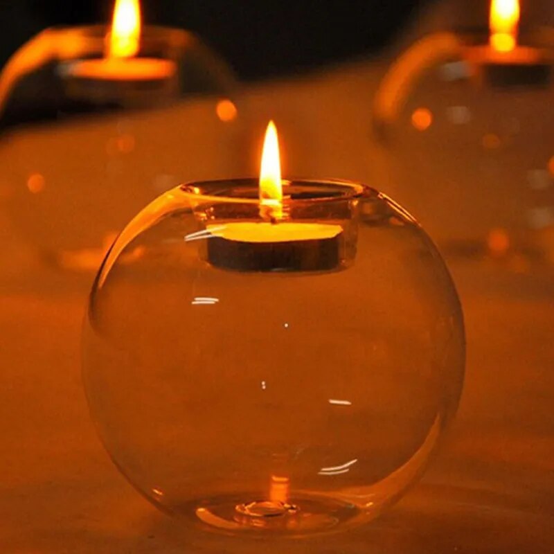 Elegant European Hollow Glass Candle Holder- Round Decor for Christmas